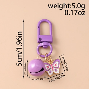 Detail view of purple butterfly keychain with precise dimensions and weight specifications