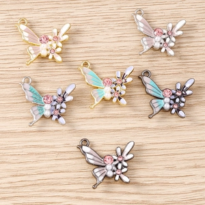Pendentifs papillon fleur avec strass pour création de bijoux DIY lot de 6 pièces