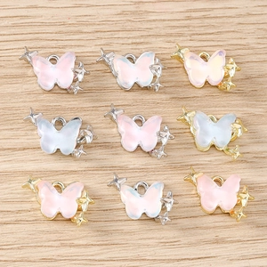 Pendentifs papillon roses et bleus avec bases or et argent pour bijoux DIY