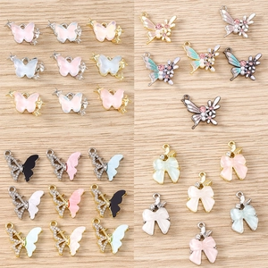 Pendentifs en Alliage Émaillé Forme de Papillon Nœud Fleur Avec Strass Künstliche Perle pour Fabrication Bijoux Collier Bracelet DIY