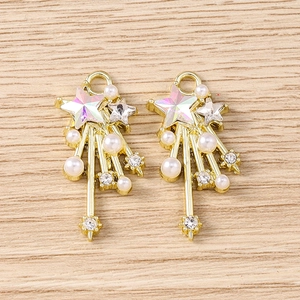Golden Y2K star pendants with colorful crystals and pearls for DIY jewelry making