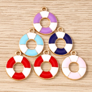Set of 6 lifebuoy enamel alloy charms in assorted colors for DIY jewelry making