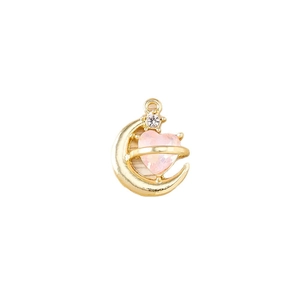 Pendentif croissant de lune doré avec cœur rose et zircon pour la création de bijoux