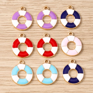Nautical Style Alloy Enamel Lifebuoy Shape Pendants For DIY Jewelry Making Necklace Bracelet Keychain Accessories