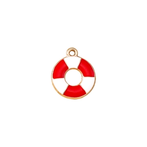 Nautical lifebuoy charms in red and white enamel with gold metal rim for DIY jewelry