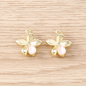 Pendentifs fleurs en strass rose avec placage doré et anneaux pour la création de bijoux