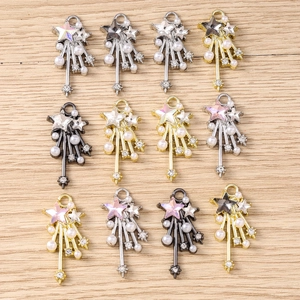 Y2K Star Jewelry Pendants DIY Craft Accessories Alloy Charms With Faux Artificial Pearl Rhinestone Tassel Meteor Design For Jewelry