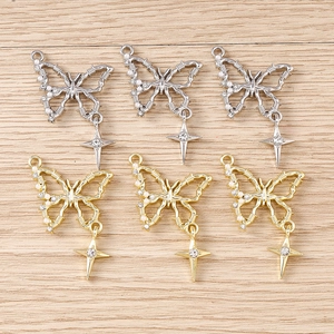 Exquisite butterfly jewelry charms with pearls and rhinestone stars in gold and silver