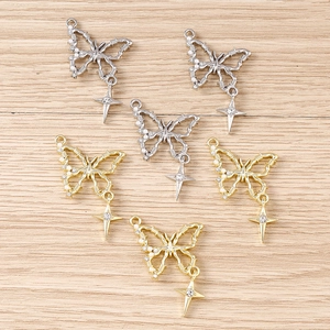 Hollow butterfly pendants with rhinestones and stars in gold and silver finish