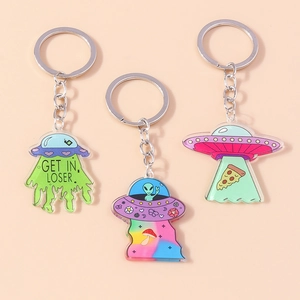 Cartoon UFO Alien Acrylic Keychain Weird Cute Space Spaceship Bag Pendant For Backpack Personal Accessory Gift For Friends