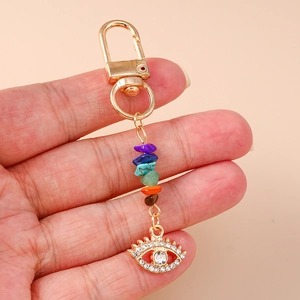 Evil eye heart keychain with colorful natural stones and sparkling white rhinestones