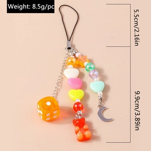 Détails des dimensions du cordon de téléphone perlé avec ours colorés et pendentif lune