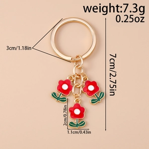 Détails du porte-clés floral rouge élégant avec anneau doré et finition émaillée