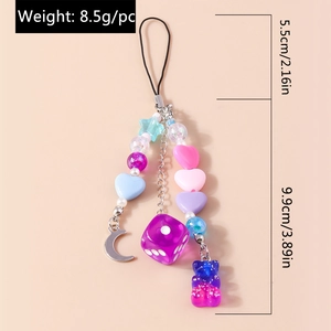 Détails des dimensions du bijou de téléphone en perles colorées avec ours et cœurs