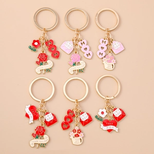 Mother's Day Gift Enamel Heart MOM Keychain Zinc Alloy Rose Envelope Pendant Flower Watering Can Key Ring For Women