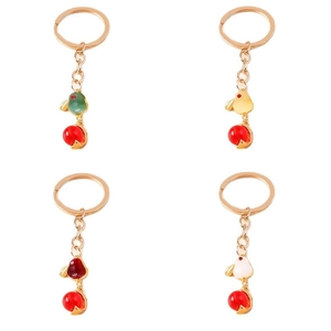 Fashionable lantern rabbit keychain with faux jade gemstone pendants in four assorted colors