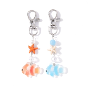 Porte-clés créatifs d'animaux marins avec poissons-clowns et étoiles de mer bleu et orange