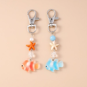 Porte-clés en Résine Vie Marine Pendentif Créatif Étoile de Mer Poisson-clown Accessoires de Sac Alliage Anneau de Clé de Voiture Cadeau Femmes Hommes