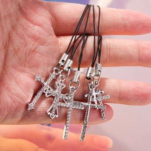 Gothic punk style cross charms with white rhinestones and silver metal for phone or jewelry