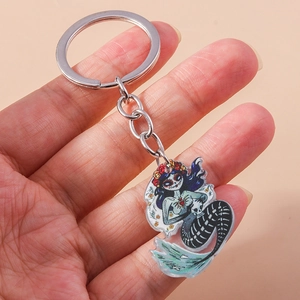 Halloween acrylic skeleton mermaid keychain with colorful floral crown and heart details