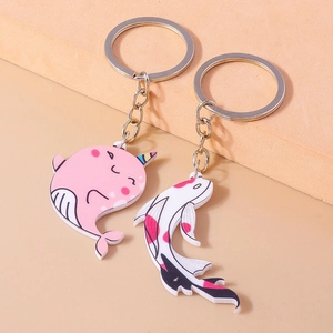 Süße Cartoon Narwal und Koi Fisch Acryl Schlüsselanhänger mit Metallringen im Set