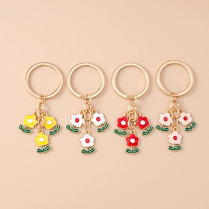 Mignon Porte-clés Fleur en Émail Alliage de Zinc Pendentif de Sac Floral Porte-clés à la Mode Cadeau pour Femmes Filles Accessoires