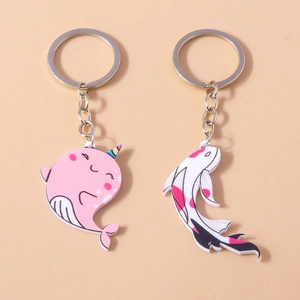 Cartoon Wal und Koi Fisch Schlüsselanhänger Set mit niedlichen Acryl Anhängern und Ringen