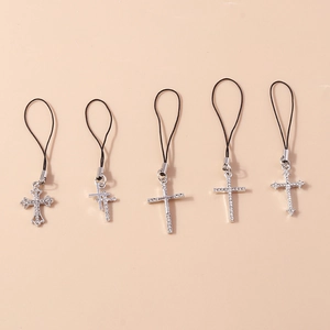 Gothic silver alloy cross charms with sparkling rhinestones for bags and phone cases