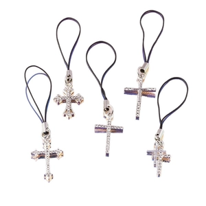 Gothic silver cross pendants with shimmering crystals and black cords for accessories