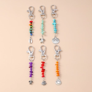 Bohemian ocean themed keychain set featuring colorful crushed stone and sea animal charms