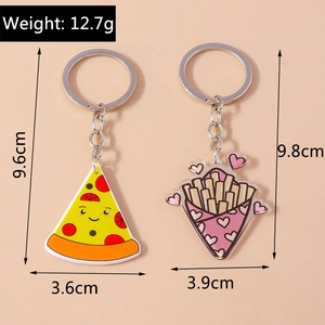 Portachiavi in acrilico con pizza e patatine cartoon con dimensioni e peso precisi