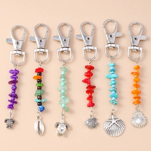 Ocean Animal Keychain Zinc Alloy Natural Crushed Stone Turtle Shell Starfish Charms Bohemian Bag Pendant For Women Gift