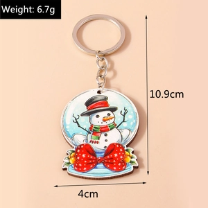 Vue détaillée des dimensions d'un porte-clés bonhomme de neige festif en cristal
