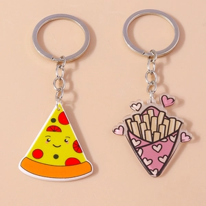 Simpatici portachiavi in acrilico con ciondoli a forma di pizza e patatine fritte