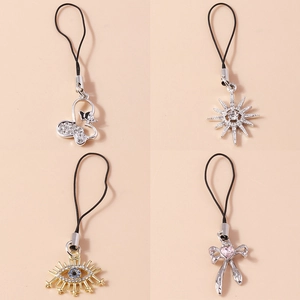 Rhinestone Evil Eye Sun Butterfly Bow Phone Charm Zinc Alloy Design Hollow Out Phone Case Hanging Decoration For Women