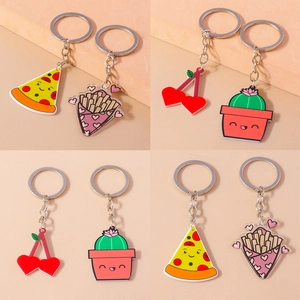 Portachiavi Cartoon Cibo Pianta Resina Acrilico Pizza Patatine Cactus Ciliegia Ciondolo per Borse Chiavi Regalo di Moda