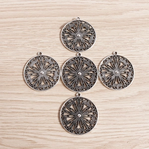 Retro hollow flower charms set of 5 silver geometric pendants for DIY jewelry making