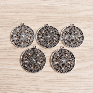 Set of 5 vintage silver geometric hollow flower charms for DIY jewelry making