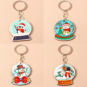 Noël Bonhomme de Neige Manchot Bois Porte-Clés Design Boule de Neige Anneau Métal Charme Sac Décoration de Fête Cadeau