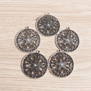 8pcs set of vintage hollow flower geometric pendants for DIY jewelry in antique silver