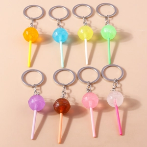 Lollipop animal keychains in 8 assorted vibrant resin colors with glitter detail