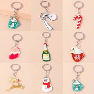 Creative Acrylic Christmas Keychain Snowman Reindeer Gingerbread Man Candy Cane Champagne Bottle Backpack Hanging Charm Gift