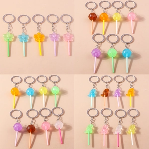 Creative Resin Animal Lollipop Keychain For Women Kids Cute Glitter Cherry Blossom Duck Dinosaur Candy Pendant Key Ring Gift