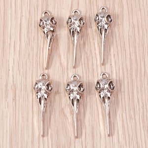 Set of 6 vintage silver gothic bird skull charms for DIY Halloween jewelry making projects