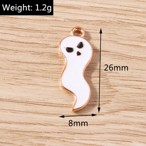 Detail view of a 26mm white enamel ghost charm with dimensions for Halloween DIY crafts