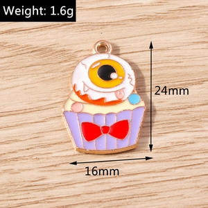 Detailed view of 24x16mm Halloween monster cupcake charm with purple base and big eye