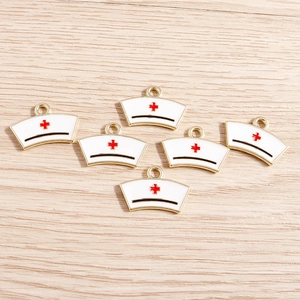 Pack of 6 nurse hat enamel charms for DIY jewelry making with medical red cross design