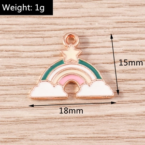 Rainbow enamel charm with star and clouds detail showing dimensions 18mm by 15mm