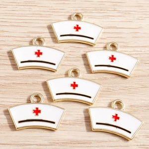 Enamel Nurse Hat Charms Zinc Alloy Red Cross White Pendant For DIY Necklace Bracelet Earring Jewelry Making Accessories