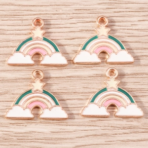 Rainbow star pendant charms with clouds in rose gold finish for DIY jewelry crafts